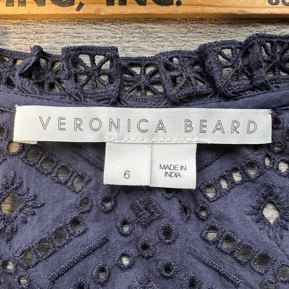Veronica Beard Satori Eyelet Maxi Dress Navy Blue 6 Boho Coastal - Picture 10 of 13